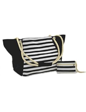 Strandtasche MIDI STREIFEN Marine-Strandtasche Shopper Badetasche Schultertasche Beach Bag