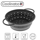 Coolinato Sieb Faltbar aus Silikon | Platzsparend, leicht zu Reinigen und Spülmaschinenfest | Verwendet als Nudelsieb, Abtropfsieb, Dampfgar Einsatz oder Küchensieb | Grau 16 cm
