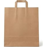 Flat Saplı Kraft Kağıt &Ccedil;anta 32x21x26 cm &ndash; Doğal Kahverengi, Dayanıklı, Baskısız, Geniş Hacimli Taşıma &Ccedil;antası &ndash; Mağaza, Buti