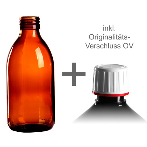 Preisvergleich Produktbild 10 x Braunglasflasche 250ml / Medizinflasche inkl. Originalitäts-Schraubverschluss OV weiss DIN 28