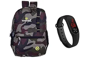 GOOD FEEL New Canvas Polyester School Bag, College Bag, Laptop Bag for Boys and Girls LED Watch Free (Grey 2)