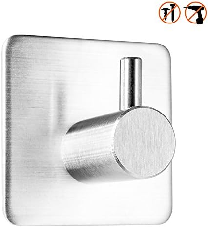 Self Adhesive Hooks, Stick-up Stainless Steel Hanger for Kitchen Bathrooms Lavatory Closets, Waterproof Oilproof and Rustproof (1 Pack)
