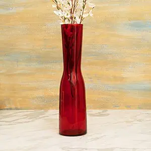 Home Centre Glass Tall Vase (11 X 11 X 45 cm, Red)
