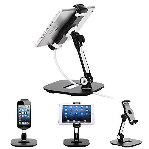 Preisvergleich Produktbild iCozzier 360 Grad klappbare Halterung aus Aluminium Tabletständer / Desktopständer / Handyhalter / Basisständer, Geeignet für iPhone 7 / 7Plus / 6 / 6S / Tabletten von 4-11 Zoll – Schwarz