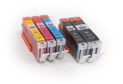 5er Set - kompatible Tintenpatronen zu CANON PGI-550 XL / CLI-551 XL - geeignet für CANON Pixma iX6850 / iP7250 / iP8750 / MG5450 / MG5550 / MG6350 / MG6450 / MG7150 / MX725 / MX925