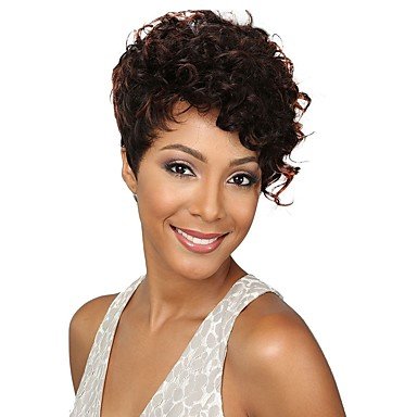 Women's Synthetic Wig Short Curly Dark Auburn Black/Medium Auburn African American Wig Pixie Cut Asymmetrical Haircut Cosplay Wig Natural