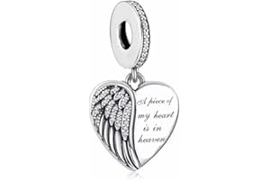 GENERIC iLove Charm 925 Sterling Silver Charm Heart A Piece of My Heart is in Heaven Jewellery Love Gift