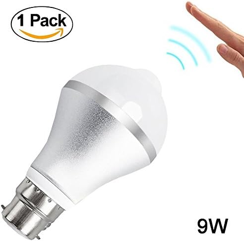 PIR Motion Sensor Light Bulb - SurLight B22 9W LED Sensor Light Bulb Bayonet for Stairs Garage Corridor Porch Walkway Yard Hallway Patio Carport (Cool White, 1Pack)