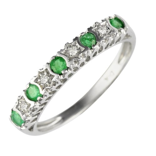 Ivy Gems9ct White Gold Emerald and Diamond Stars Eternity Ring