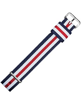 MARBURGER Uhrenarmband 20 mm Textil Rot Weiss Blau - Inkl. Zubehör - Ersatzarmband, Schließe Silber - 9512040000120