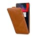 Produktbild StilGut UltraSlim Lederhülle für OnePlus 6. Dünnes Flip-Case vertikal klappbar aus Echtleder. Smart Cover mit Wake-Up Funktion, Cognac