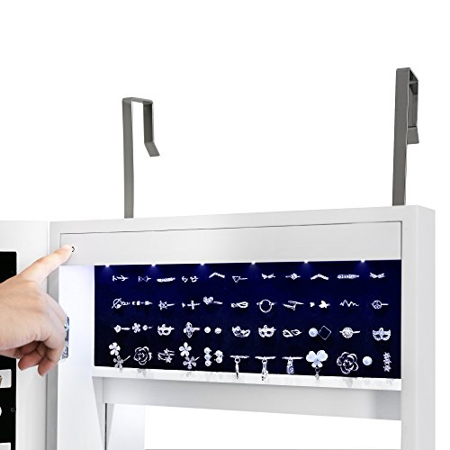 Songmics Schmuckschrank 2 Montagearten Türmontage/Wandmontage abschließbar mit LED Beleuchtung JBC97W - 4