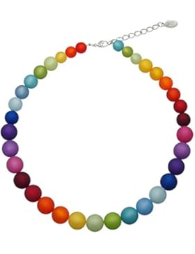 Halskette aus echten Polarisperlen ca. 45 cm + 4.5 cm PKE1441-01 Regenbogenmix hell