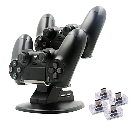 Preisvergleich Produktbild Teepao Motion Controller Schnellladestation für PS4 Playstation 4, Dual Wireless Move Aim Controller Gamepad Schnellladestation Dock mit Ladekabel und 4 Dongles für Sony PA4 Pro, schwarz