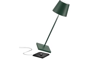 [Ekskluzywna Amazon] Zafferano Poldina Pro Bezprzewodowa lampa stołowa LED, ściemniacz dotykowy, IP65 wewnątrz/na zewnątrz, aluminium H38cm z wieloma ładowarkami USB (EU/UK/US), ciemnozielony