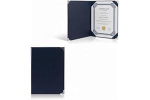 GLIMVILO Porte-Diplôme A4 en Cuir Végan avec Coins Métal Argenté – Pochette Certificat Élégante et Professionnelle pour Remise de Diplôme, Mariage et Documents Importants (bleu nuit marine)