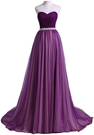 Chuanyi Women's Long Tulle Sweetheart Cocktail Prom Dress with Sash, Purple, 16