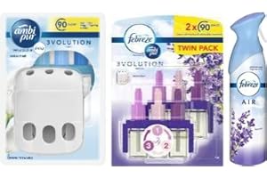 GENERIC Febreze Ambi Pur 3Volution Air Freshener Plug-in Device + Ambi Pur 3Volution Air Freshener Plug in Refill, Twin Pack, 2x20ml + Febreze, Air Freshener Spray, 300ml, Lavender Scent Bundle