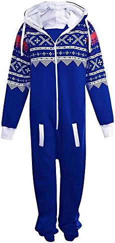 Mens Unisex Aztec Print Zip Up Oska Onesie All In One Hooded Jumpsuit Playsuit (Royal Blue)