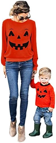 YanHoo Halloween Family Clothes Mother Parent-Child T-shirt Tops Blouse Matching Outfit (90, Orange)