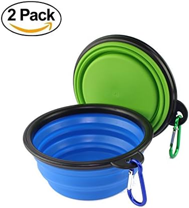 wangstar® Collapsible Dog Bowl,Foldable Expandable Food Grade Silicone Cup Dish for Pet Cat Dog,set of 2(GREEN+BLUE)