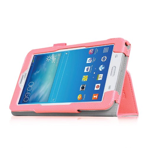 [Eckenschutz] Fintie Samsung Galaxy Tab 3 7.0 Lite T110 T111 T113 T116 Hülle Case – Slim Fit Folio Bookstyle Kunstleder Schutzhülle Cover Tasche mit Ständerfunktion für Tab 3 Lite 7.0 Zoll Tablet, Rosa - 7