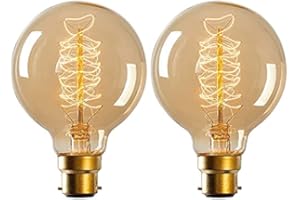 Gokoly Decorative Bayonet Edison Light Bulbs, 40W Dimmable B22 Retro Edison Bulb Globe G80 Vintage Spiral Filament Light Bulb Incandescent Bulbs Warm White 2700K, Pack of 2