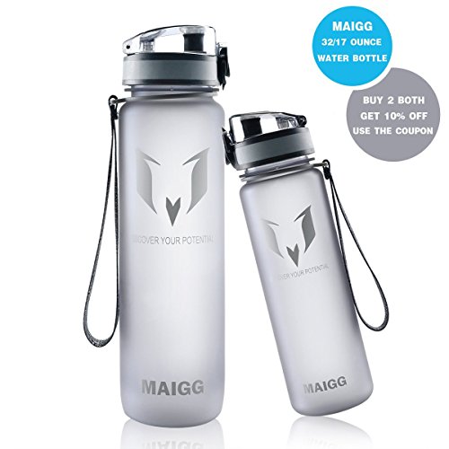 MAIGG Beste Sports Trinkflasche – 500ml & 1000ml – Eco Friendly & BPA-freiem Kunststoff – für das Laufen, Fitness, Yoga, Im Freien und Camping – Schnelle Wasserdurchfluss , Flip Top, öffnet sich mit 1-Click – Wiederverwendbare mit dicht schließendem Deckel - 3