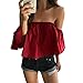 Produktbild Damen Bluse, BingGong Frauen Sommer Schulterfrei Top Casual Bluse T-Shirt Langarm Shirt (sexy rot, s)