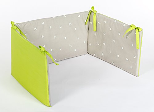 Träumeland TT13105 Cot Bumper with Rocking Horse Design 180 x 40 cm (Suitable for Beds Sized 70 x 140 cm and 60 x 120 cm) 100% Cotton Cover Green