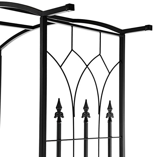 Nexos Rosenbogen Torbogen Rankhilfe Pergola Spalier für Rosen Blumen Garten Terrasse mit Tür Tor Kleeblatt-Design aus Metall 212 cm schwarz - 2
