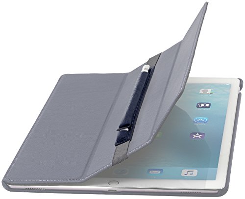 StilGut Pencil-Halter für Apple 12,9″ iPad Pro aus echtem Leder mit Lightning-Adapter-Fach. Stift-Halterung zur sicheren Aufbewahrung des Apple Pens, Navyblau - 4
