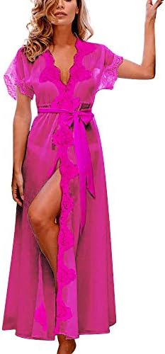 BA Zha Sexy Women Sexy Lingerie Babydoll Sleepwear Underwear Lace Coat Nightwear Charming Pajamas Gift for Lovers Women Party Wear Clothing Teddy Nightwear Dress (L, Hot Pink)