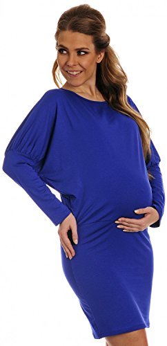 Happy Mama Women's Maternity Stretchy Jersey Loose Baggy Dress Long Sleeve. 132p (Royal Blue, UK 10/12)