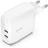 Belkin BoostCharge Doppio caricabatteria USB-C con PPS da 60 W per iPhone 15, 14, 13, iPad, Samsung Galaxy e Google Pixel; ca
