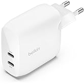 Belkin BoostCharge cargador de pared doble USB-C con PPS de 60 W, cargador USB para iPhone 16, 15 y iPad, Samsung Galaxy y Go