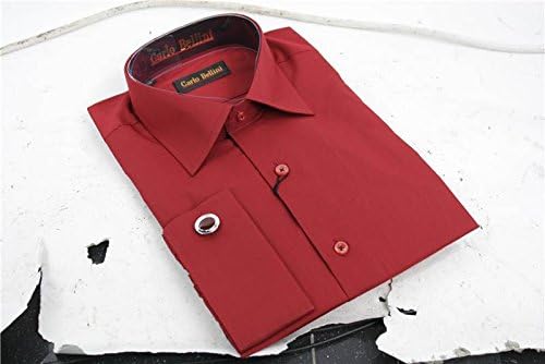 Mens Double Cuff Links Maroon Shirt Cotton Rich Regular Fit Italian All Colours