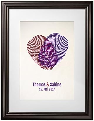 Art Print – Fingerprints – Personalised Picture With [Name] And [Date] Of Your Choice – Romantic Art Print In Picture Frame – Gifts For Couples – Valentine’s Day Present For Boyfriend Or Girlfriend - Size: Small 9” x 12” (23 x 30 cm)