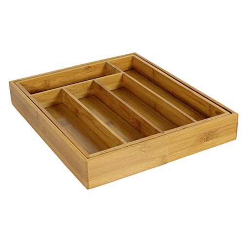 Besteckkasten Holz ausziehbar für Schubladen 30-45cm Bambus Einsatz variabel - 5