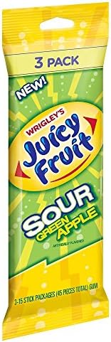 Wrigleys Juicy Fruit Sour Green Apple Chewing Gum 3 x 15 Stick Pack