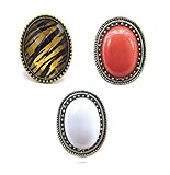 Aashya Mayro Combo of 3 Rings Retro Vintage Crystal Stone Gold Oxidized Designer Big Adjustable Rings Valentine Gift for Women Girls