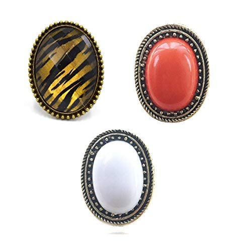 Aashya Mayro Combo of 3 Rings Retro Vintage Crystal Stone Gold Oxidized Designer Big Adjustable Rings Valentine Gift for Women Girls