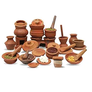 Ulamart | Clay | Terracotta Miniature Kitchen Set for Kids (30 Pieces) | Fine Quality