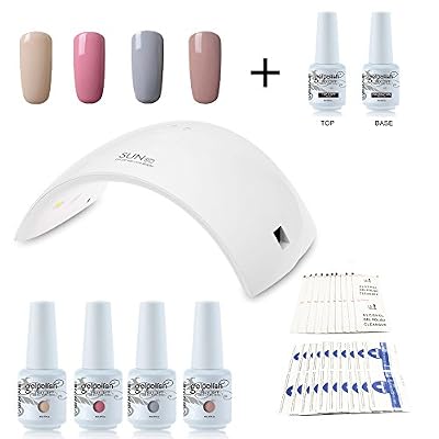Vishine Kit de manucure semi-permanent Vishine - 36W SUN9C Professionnelle LED Lampe Portable sèche ongles Lumière Blanche avec 4 Couleurs Vernis Gels, Top Base Coat, Remover & Cleanser - Idéal débutants Nail Art Kit C011