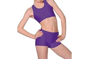 BODYWEAR LTD Girls Crop Top and Hot Pants Set - Shiny Nylon Kids Gymnastics Dance Wear