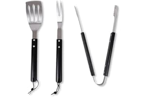 Sagaform Set di 3 posate per barbecue in acciaio inox con manico in legno, colore argento/nero, 47 x 38 x 20 cm, 5018181