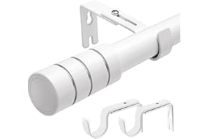 Venwemong Bastone per tenda estensibile, regolabile, bianco, per tende con occhielli, con terminali e staffe, per soggiorno o camera da letto (110-210 cm, bianco)