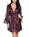 Produktbild Untlet Damen Morgenmantel Kimono Bademantel Kurze Satin Nachthemd Nachtwäsche Schlafanzüge Mit Blumenspitze