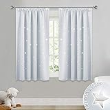  PONY DANCE Cortinas Fruncidas Cortas con Estrellas Huecas Telas Blancas Gris Mosquiteras/Decoracion Dormitorio Moderno Habitaciones Juveniles Infantiles Niño Niña Bebe, 2 Uds, 167 x 137 cm (An x L)
