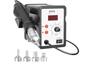 ESTVIIG Stazione di saldatura ad aria calda 858D, indicatore digitale 100-480°C, 700W, 4 ugelli per BGA, SOIC, CHIP, QFP, PLCC